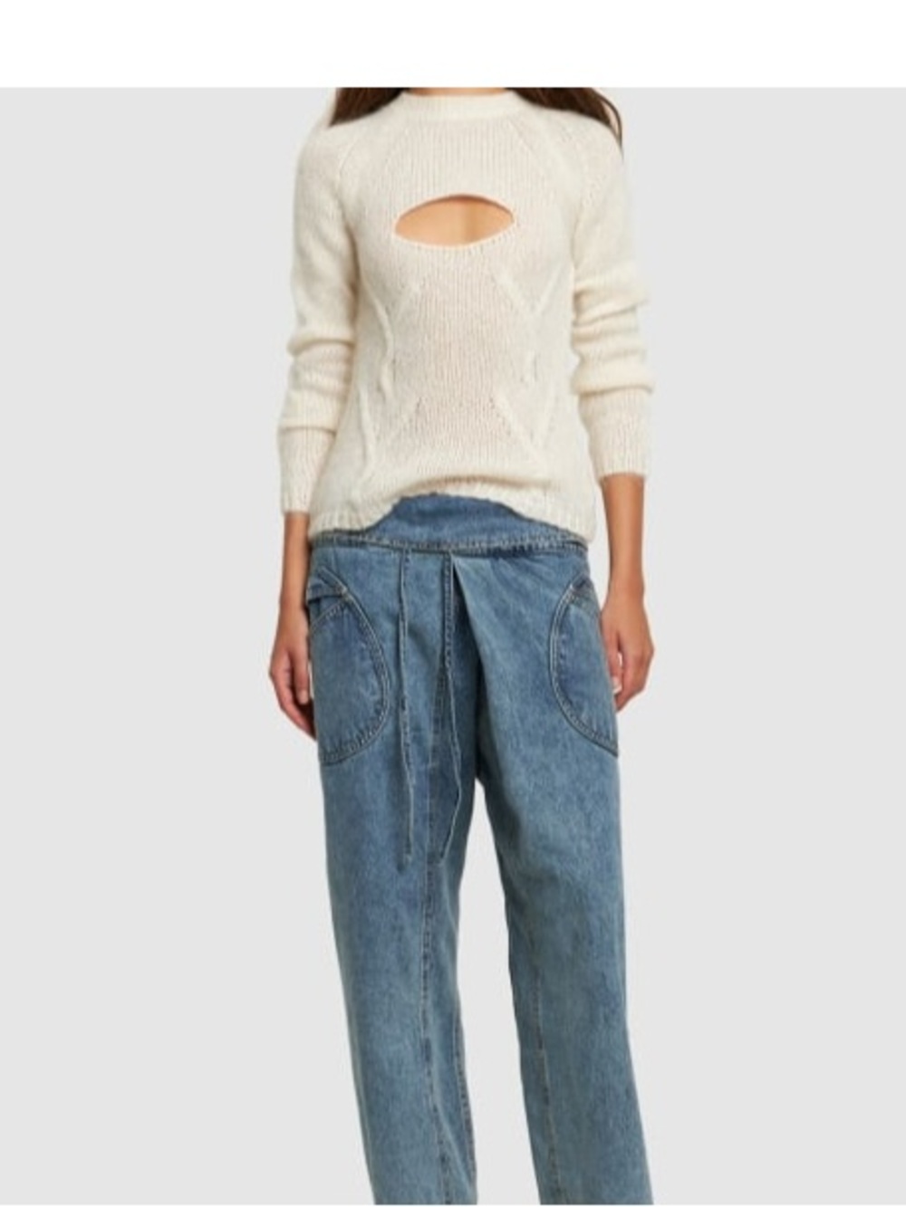 Gimaguas Cream Knit Long-Sleeve Sweater with Front Cutout